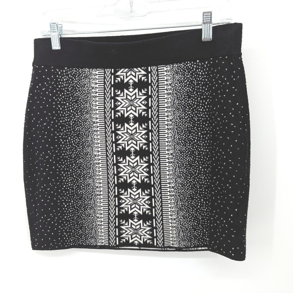 Krimson Klover Mini Skirt Women Medium‎ Black White Fair Isle Knit Nordic Cabin